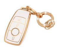 Koaudb Coque de clé de voiture pour Mercedes Benz, 3 boutons en TPU souple avec porte-clés Bling pour Mercedes Benz A B C E G S SL CLS Classe AMG Smart Key Fob Case (R-Bz-3L-W)