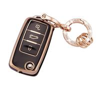 Koaudb Coque de porte-clés pour VW Passat Golf Polo Beetle Jetta Touran Eos Scirocco Coque à 3 boutons en TPU souple avec porte-clés Noir Or (R-Vlw-3S-B)
