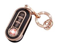 Koaudb Coque de Protection pour clé de Voiture Compatible avec Fiat 500 500L Brava Bravo Fiorino Punto Panda Qubo Stilo Lancia 3 Boutons Pliable avec Porte-clés Noir Or (R-Fia-B)
