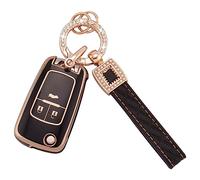 Koaudb Coque de protection pour clé de voiture compatible avec Vauxhall Opel Astra Insignia Vectra Zafira Meriva Mokka Chevy Holden 2 3 boutons pliable avec lanière porte-clés en cuir (BP-Chv-3F)