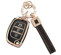 Koaudb Coque de Protection pour clé de Voiture Hyundai i10 i20 i30 i40 ix20 ix30 ix35 ix45 ix55 Tucson Santa Fe Elantra Accent 3 Boutons Pliable avec Porte-clés en Cuir