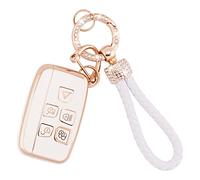 Koaudb Coque de Protection pour clé de Voiture pour LR4 Range Rover Sport Evoque Jaguar XF XJ XJL F-Pace 5 Boutons Smart Key Fob Case Soft TPU Key Case Protector avec Porte-clés Bling(Rov)