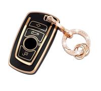 Koaudb Coque intégrale pour clé de Voiture BMW Coque Souple en TPU Noir doré avec Porte-clés pour BMW 1 3 4 5 6 7 Series X3 X4 M5 M6 GT3 GT5 3 4 Boutons Smart Key Case (R-BM-4A-B)