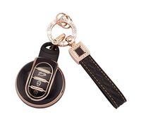 Koaudb Coque intégrale pour clé de Voiture BMW Mini Cooper en TPU Souple avec lanière Porte-clés en Cuir pour BMW Mini Cooper F54 Clubman F55 F56 F57 F60 Countryman 3 Boutons Smart Key Case (BP-MN)