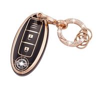 Koaudb Coque pour porte-clés compatible avec Nissan 350Z Qashqai Murano X-Trail Kicks Tiida Micra Pathfinder Note Juke 3 boutons Coque en TPU souple avec porte-clés Noir Or (R-Nisn-3-B)