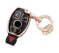 Koaudb Coque pour Porte-clés Mercedes, 3 Boutons en TPU Souple avec Porte-clés pour Mercedes Benz A B C E G R S M Class AMG Smart Key Fob Case Black Gold (R-Bz-3R-B)