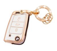 Koaudb Coque pour Porte-clés VW avec Porte-clés, 3 Boutons en TPU Souple pour clé de Voiture Compatible avec VW Golf 7 Polo MK6 Jetta Superb Seat Leon Ibiza (R-Vlw-3B-W)