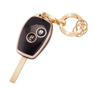 Koaudb Étui de Protection pour clé de Voiture 2 Boutons en TPU avec Porte-clés pour Clio Kangoo Megane Laguna Modus Dacia Twingo Kangoo Smart Key Case Shell Black Gold (R-Rnl-2R-B)