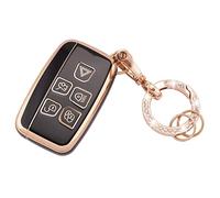 Koaudb Étui de Protection pour clé de Voiture 5 Boutons en TPU avec Porte-clés pour LR4 Range Rover Sport Evoque Jaguar XF XJ XJL F-Pace Smart Key Case Shell Black Gold (R-Rov-B)
