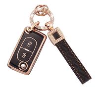 Koaudb Étui porte-clés de voiture pour Peugeot 107 207 307 307S 308 407 607 807 3008 5008 Citroen C2 C3 C4 C5 C6 C8 Xsara 2 boutons Flip Folding Key Case Shell avec porte-clés en cuir (BP-Pgt-2F)