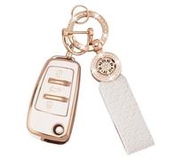 Koaudb Housse de clé de voiture pour Audi A1 A3 A4 A6 A8 Quattro Q2 Q3 Q7 S3 S6 RS3 RS6 R8 TT TTS 3 boutons avec porte-clé Housse de clé de voiture intelligente en TPU souple or blanc (C-Ad-3)