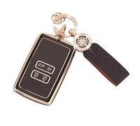 Koaudb Housse de clé de voiture pour Clio Megane Koleos Kadjar Talisman Captur Espace Dacia Duster 4 boutons Housse de clé intelligente en TPU avec porte-clés en cuir noir et or (C-BP-Rnl)