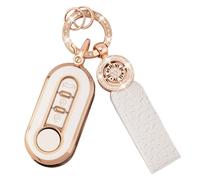 Koaudb Housse pour clés de Voiture pour Fiat 500 Brava Ducato Fiorino Panda Scudo Qubo Grande Punto 3 Boutons avec Porte-clés étui de Protection Totale en TPU Souple Blanc avec Or (C-Fia)