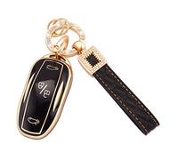 Koaudb pour Tesla Key Fob Cover Holder, 3 Boutons Soft TPU Key Fob Protector avec Key Fob Keychain Fit for Tesla Model 3 Model S Model Y Smart Key Fob Case Black Gold (BP-TSL)
