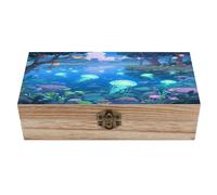 KOAYUBFC Boîte à bijoux en bois - Organisateur de souvenirs - Méduse fluorescente - Fait à la main - Pour ranger des bijoux, des pièces de monnaie, des cartes tartot, des petits trésors