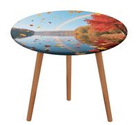 KOAYUBFC Nappe de table ronde, nappe de table ronde, imperméable, bord élastique, feuilles d'automne et lac arc-en-ciel, tissu Oxford imperméable, 100-130 cm