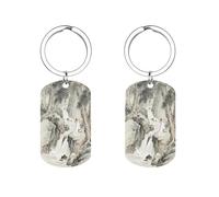 KOAYUBFC Porte-clés double face avec image écoutant le printemps dans la vallée des pins pour homme, mari, épouse, petite amie, petit ami