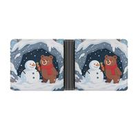 KOAYUBFC Portefeuille fin compact à deux volets avec ours faisant un bonhomme de neige, portefeuille minimaliste pour homme avec porte-cartes de crédit, fente pour pièces de monnaie en cuir, fenêtre