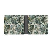KOAYUBFC Portefeuille fin compact à deux volets, blanc, feuilles botaniques tropicales, portefeuilles minimalistes pour homme avec porte-cartes de crédit, fente pour pièces de monnaie en cuir, fenêtre