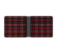 KOAYUBFC Portefeuille fin compact à deux volets en cuir à carreaux rouges et noirs, portefeuille minimaliste pour homme avec porte-cartes de crédit, fente pour pièces de monnaie, fenêtre d'identité
