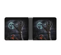 KOAYUBFC Portefeuille fin compact à deux volets en cuir avec main de zombie pour Halloween, portefeuille minimaliste pour homme avec porte-cartes de crédit, fente pour pièces de monnaie, fenêtre