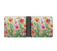 KOAYUBFC Portefeuille fin compact à deux volets en cuir avec motif floral heureux, portefeuille minimaliste pour homme avec porte-cartes de crédit, fente pour pièces de monnaie, fenêtre d'identité