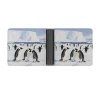 KOAYUBFC Portefeuille fin compact à deux volets en cuir avec motif pingouins rassemblés dans les champs de glace, portefeuille minimaliste pour homme avec porte-cartes de crédit, fente pour pièces de