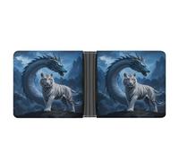 KOAYUBFC Portefeuille fin compact à deux volets en cuir blanc tigre bleu dragon, portefeuille minimaliste pour homme avec porte-cartes de crédit, fente pour pièces de monnaie, fenêtre d'identité