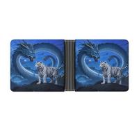 KOAYUBFC Portefeuille fin compact à deux volets en cuir blanc tigre bleu dragon, portefeuille minimaliste pour homme avec porte-cartes de crédit, fente pour pièces de monnaie, fenêtre d'identité