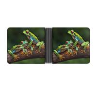 KOAYUBFC Portefeuille fin compact à deux volets en cuir coloré grenouilles et libellules portefeuilles minimalistes pour homme avec porte-cartes de crédit, fente pour pièces de monnaie et fenêtre