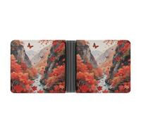 KOAYUBFC Portefeuille fin compact à deux volets en cuir d'érable Forest Canyon, portefeuille minimaliste pour homme avec porte-cartes de crédit, fente pour pièces de monnaie, fenêtre d'identité