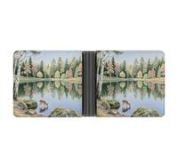 KOAYUBFC Portefeuille fin compact à deux volets en cuir Forest Lake, portefeuilles minimalistes pour homme avec porte-cartes de crédit, fente pour pièces de monnaie, fenêtre d'identité, unisexe
