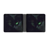 KOAYUBFC Portefeuille fin compact à deux volets en cuir noir chat yeux verts, portefeuille minimaliste pour homme avec porte-cartes de crédit, fente pour pièces de monnaie, fenêtre d'identité, unisexe