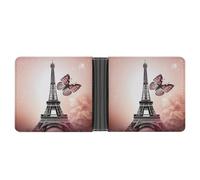 KOAYUBFC Portefeuille fin compact à deux volets en cuir Tour de Paris et papillon, portefeuille minimaliste pour homme avec porte-cartes de crédit, fente pour pièces de monnaie et fenêtre d'identité