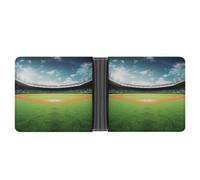 KOAYUBFC Portefeuille fin compact à deux volets en cuir vert avec fond de terrain de baseball, portefeuille minimaliste pour homme avec porte-cartes de crédit, fente pour pièces de monnaie, fenêtre