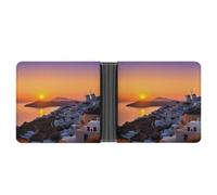 KOAYUBFC Portefeuille fin compact à deux volets, île de Grèce, coucher de soleil, portefeuille en cuir, portefeuille minimaliste pour homme avec porte-cartes de crédit, fente pour pièces de monnaie