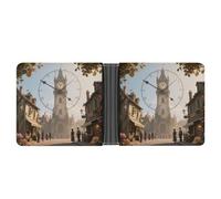 KOAYUBFC Portefeuille fin compact à deux volets Magic Clock Tower Town, portefeuilles minimalistes en cuir pour homme avec porte-cartes de crédit, fente pour pièces de monnaie, fenêtre d'identité
