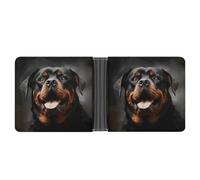 KOAYUBFC Portefeuille fin compact à deux volets, portefeuille cool en cuir Rottweiler chien, portefeuille minimaliste pour homme avec porte-cartes de crédit, fente pour pièces de monnaie, fenêtre