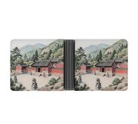 KOAYUBFC Portefeuille fin compact à deux volets, portefeuille en cuir temple de montagne, portefeuille minimaliste pour homme avec porte-cartes de crédit, fente pour pièces de monnaie, fenêtre