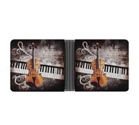 KOAYUBFC Portefeuille fin compact à deux volets pour piano, violon, notes de musique, portefeuille minimaliste pour homme avec porte-cartes de crédit, fente pour pièces de monnaie, fenêtre d'identité