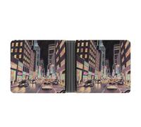 KOAYUBFC Portefeuille fin compact à deux volets, vue nocturne des rues urbaines, portefeuilles minimalistes pour homme avec porte-cartes de crédit, fente pour pièces de monnaie, fenêtre d'identité