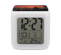 KOAYUBFC Réveil numérique LED à 7 couleurs changeantes avec calendrier de répétition, affichage de la température sur le toit au crépuscule, réveil à piles, veilleuse pour décoration de chambre à