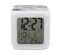 KOAYUBFC Réveil numérique LED à 7 couleurs changeantes avec calendrier de répétition, affichage de la température, renard arctique, réveil à piles, veilleuse pour décoration de chambre à coucher