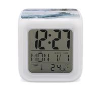 KOAYUBFC Réveil numérique LED à 7 couleurs changeantes avec calendrier de répétition, affichage de la température du lac Baïkal en hiver, réveil à piles, veilleuse pour décoration de chambre à coucher