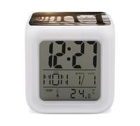 KOAYUBFC Réveil numérique LED à 7 couleurs changeantes avec calendrier de répétition, affichage de la température, réveil après-midi à la plage, réveil à piles, veilleuse pour décoration de chambre à