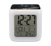 KOAYUBFC Réveil numérique LED à 7 couleurs changeantes avec fonction snooze, affichage de la température, horizon occupé la nuit, réveil à piles, veilleuse pour décoration de chambre à coucher