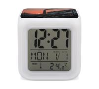 KOAYUBFC Réveil numérique LED à 7 couleurs changeantes avec fonction snooze, affichage de la température, vieille usine au crépuscule, réveil à piles, veilleuse pour décoration de chambre à coucher