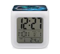 KOAYUBFC Réveil numérique LED à 7 couleurs changeantes avec fonction snooze, affichage de la température, grottes de glace et aurore, fonctionne à piles, veilleuse pour décoration de chambre à coucher