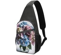 KOAYUBFC Sac à bandoulière pour homme et femme - Sac de poitrine à bandoulière - Motif fleurs d'hortensia dans un vase - Pour sports de plein air, randonnée, course à pied, cyclisme et shopping