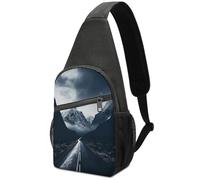 KOAYUBFC Sac à bandoulière pour homme et femme, sac de poitrine, sac à dos à bandoulière sombre sur la route vers la montagne, sac de sport de plein air, sac de poitrine adapté pour la randonnée, la